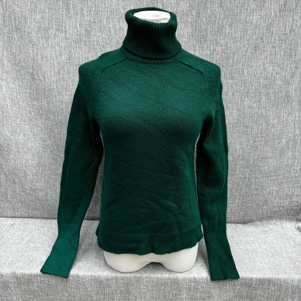 J.Crew Women’s Wool Cashmere Green Ribbed Knit Turtleneck Pullover Sweater S